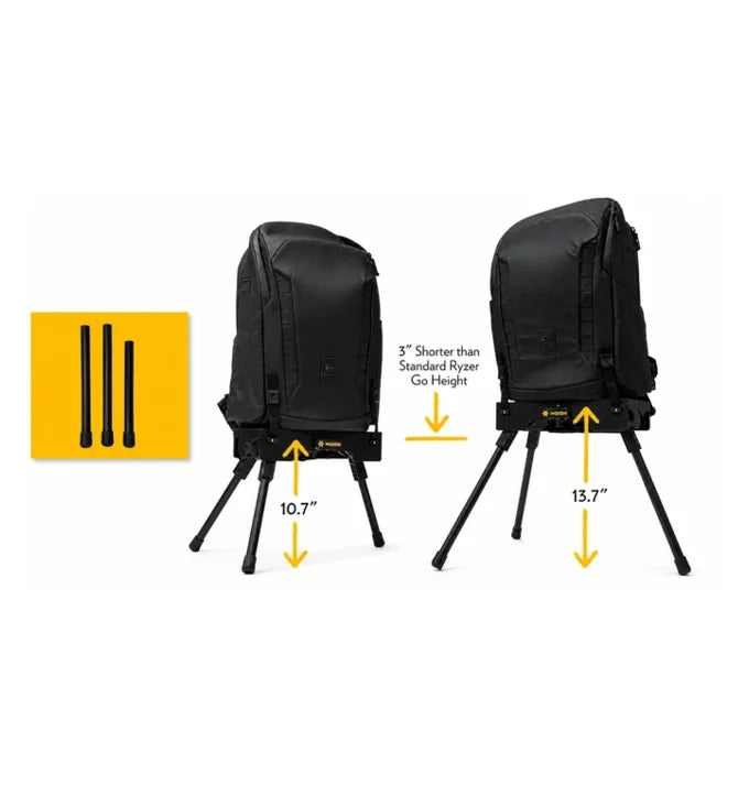 Side by side comparison of the Ryzer Go on compact 10.7 inch legs and standard 13.7 inch legs