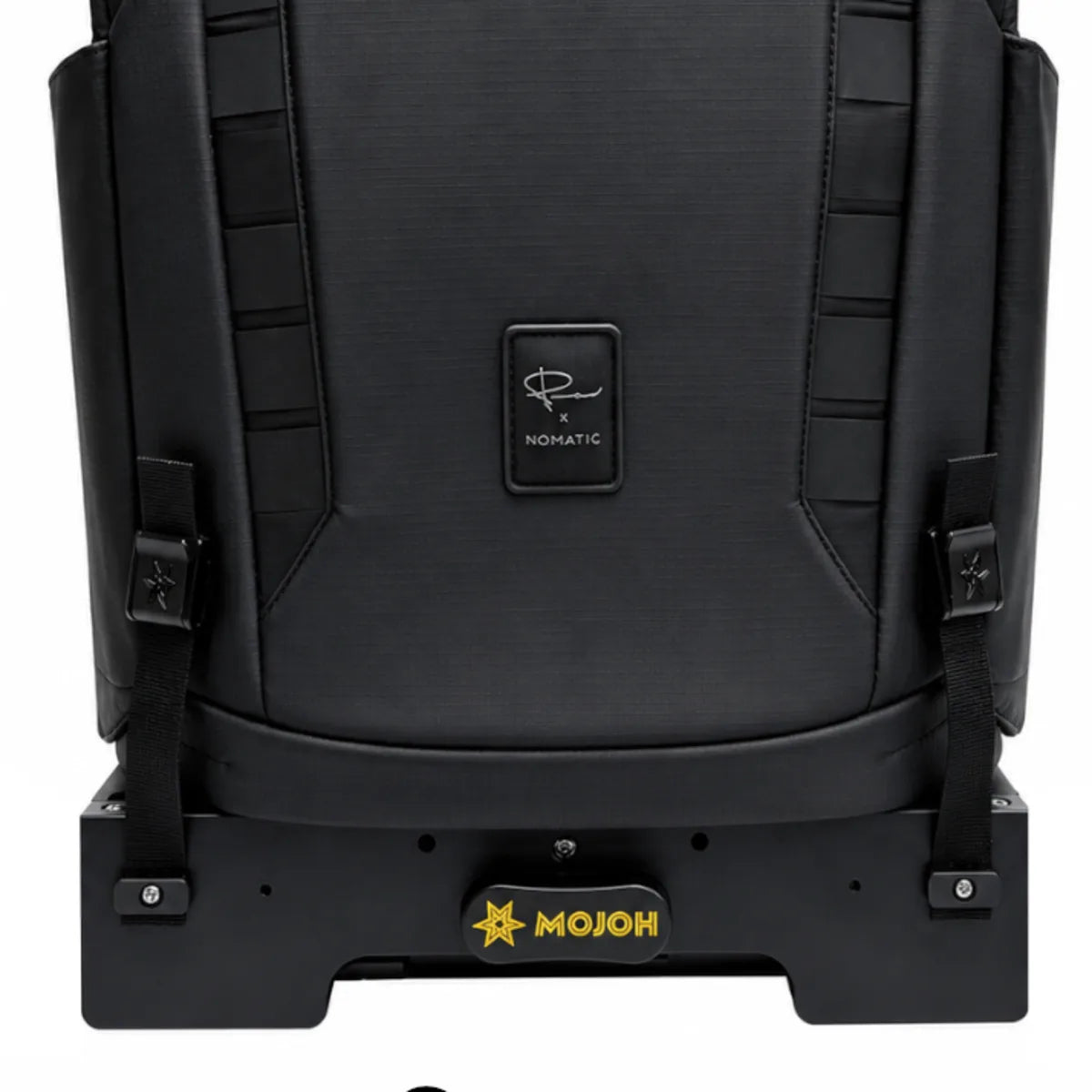 The Ryzer Go closed on Compact Legs, with the legs tucked fully inside the frame at the base of a backpack